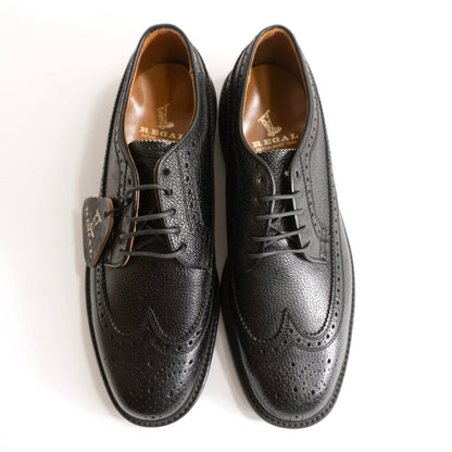 REGAL Wingtip Leather Shoes Black Size 24.5EE