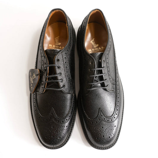 REGAL Wingtip Leather Shoes Black Size 24.5EE