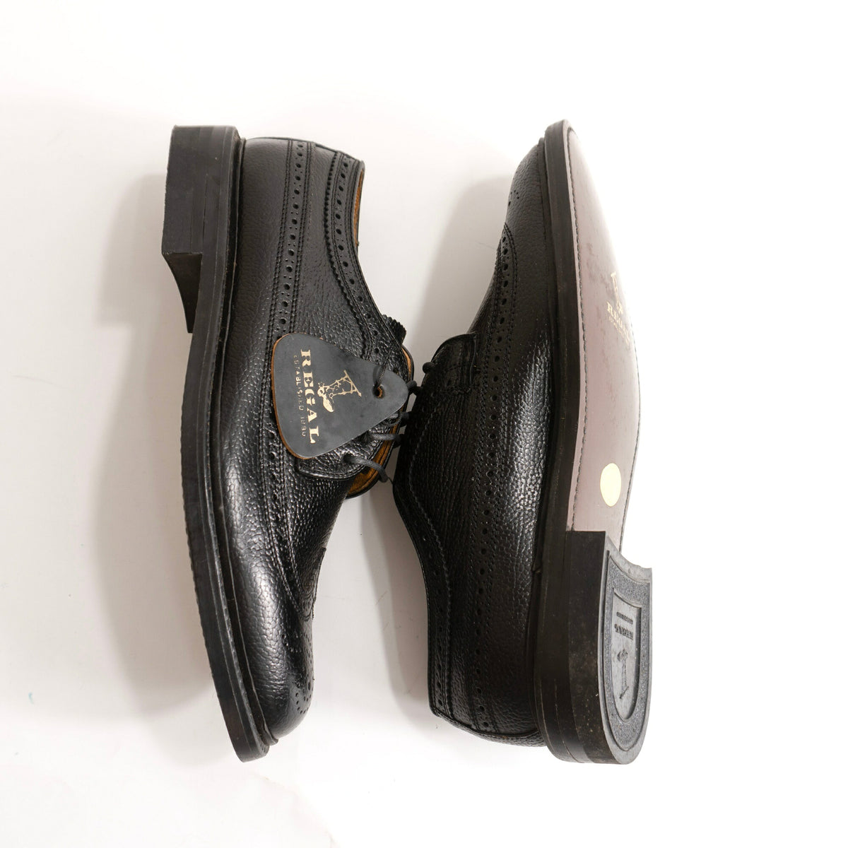 REGAL Wingtip Leather Shoes Black Size 24.5EE