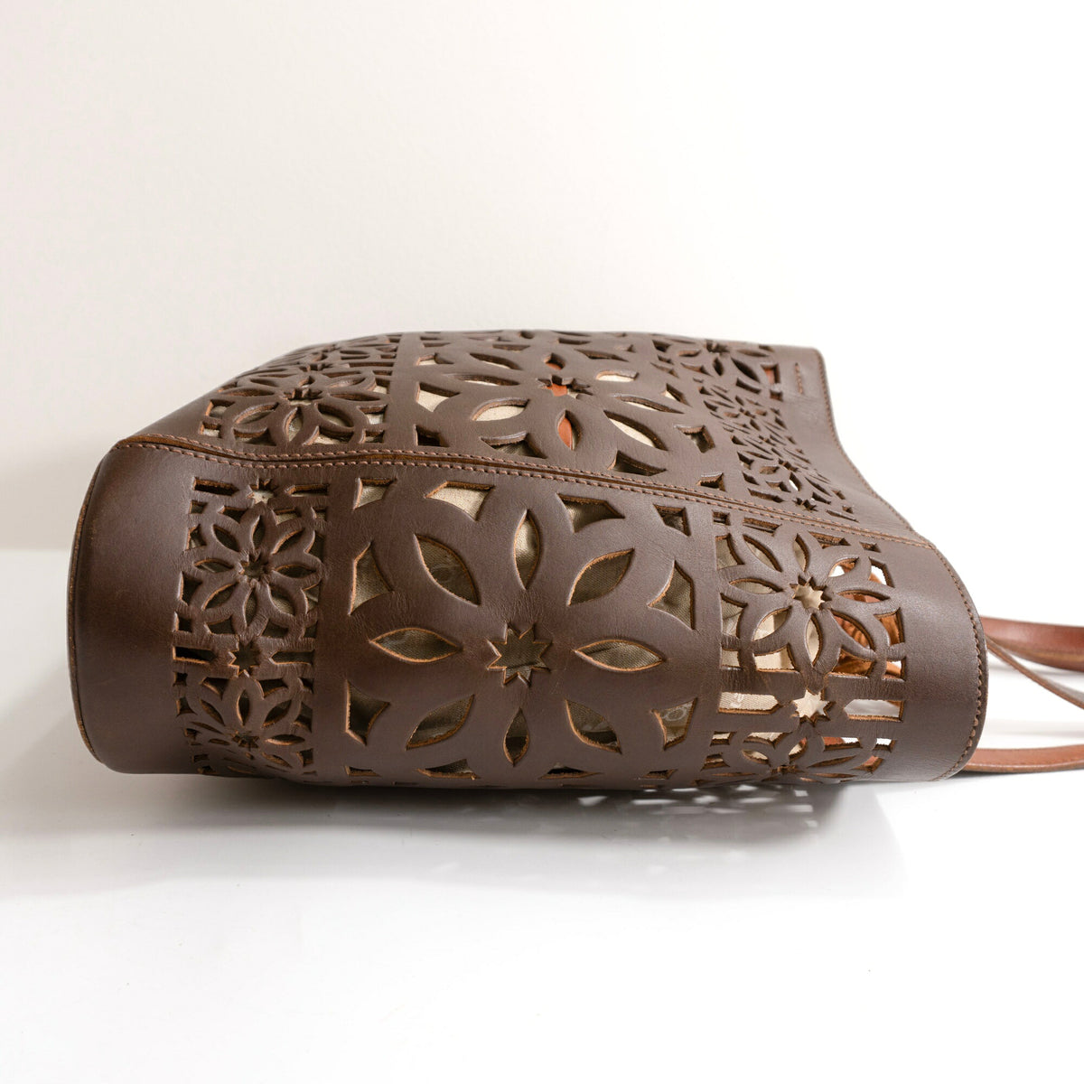 GENTEN Cutwork Leather Tote Bag Brown
