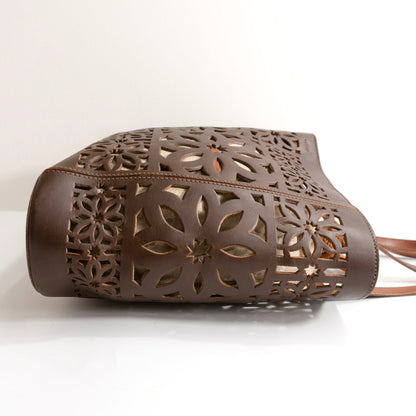 GENTEN Cutwork Leather Tote Bag Brown