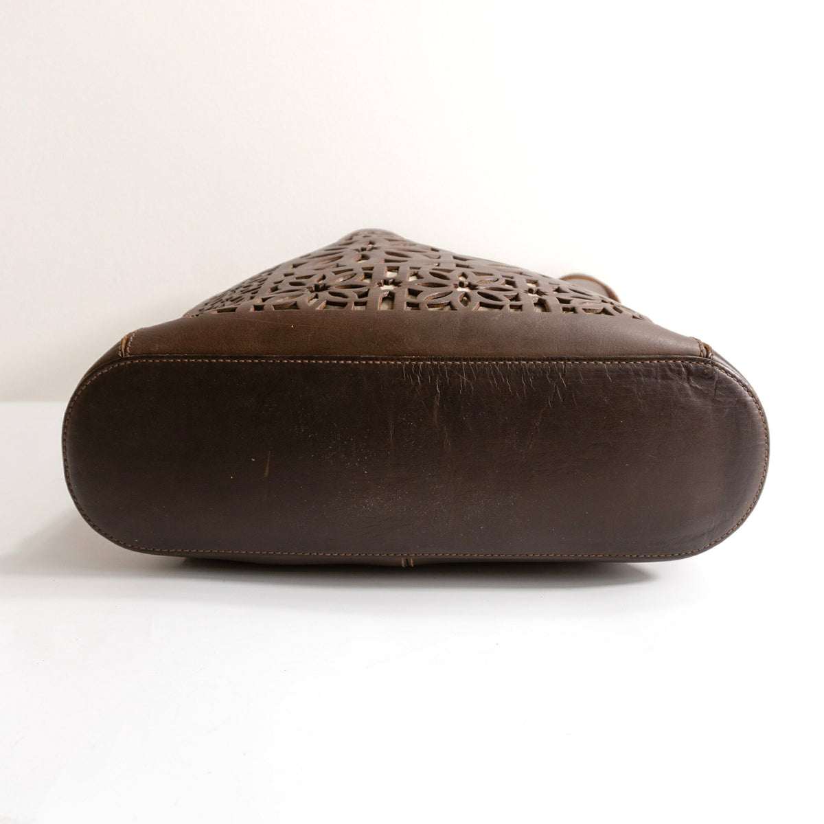 GENTEN Cutwork Leather Tote Bag Brown