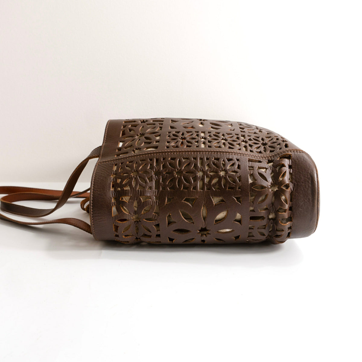 GENTEN Cutwork Leather Tote Bag Brown