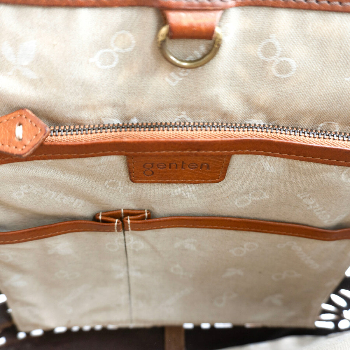 GENTEN Cutwork Leather Tote Bag Brown