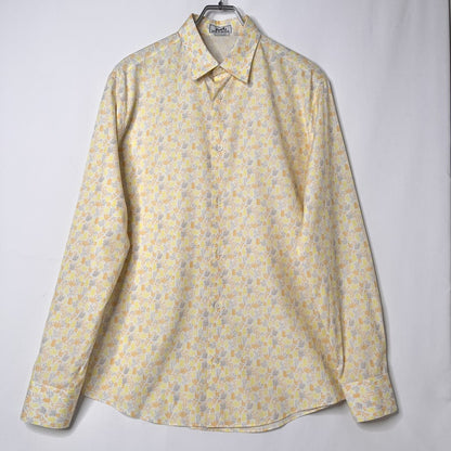 HERMES Cactus Botanical Print Long Sleeve Shirt Yellow Orange Size M