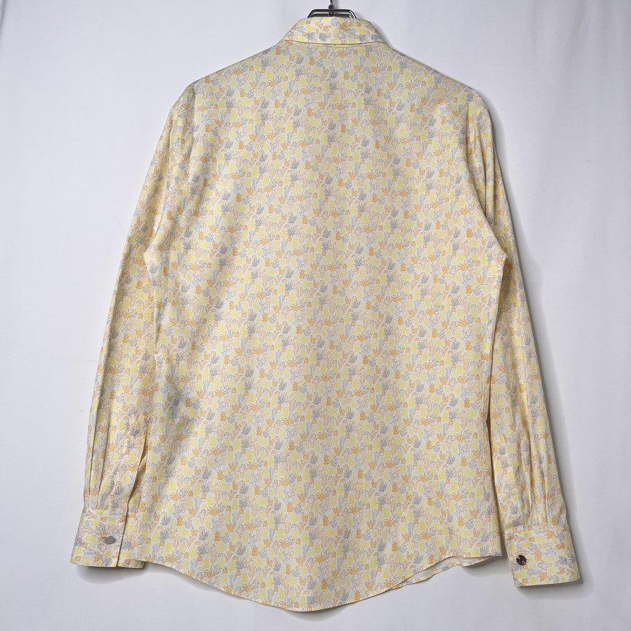 HERMES Cactus Botanical Print Long Sleeve Shirt Yellow Orange Size M