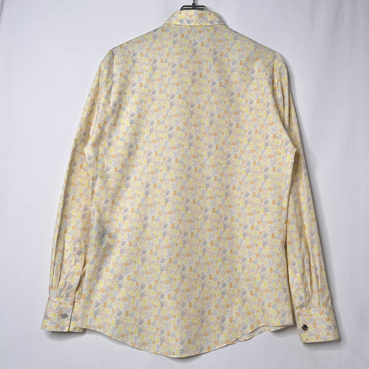 HERMES Cactus Botanical Print Long Sleeve Shirt Yellow Orange Size M
