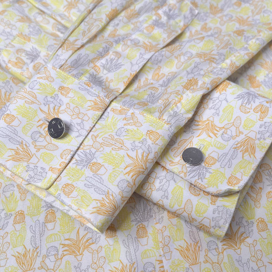 HERMES Cactus Botanical Print Long Sleeve Shirt Yellow Orange Size M