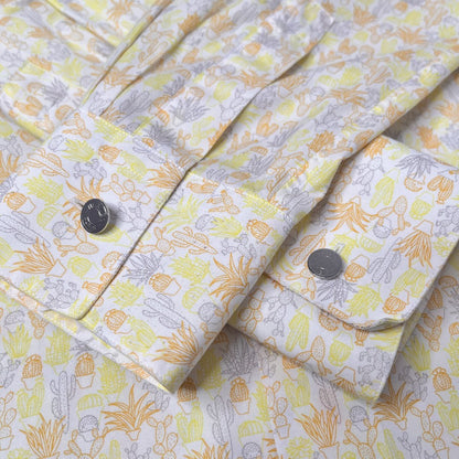 HERMES Cactus Botanical Print Long Sleeve Shirt Yellow Orange Size M