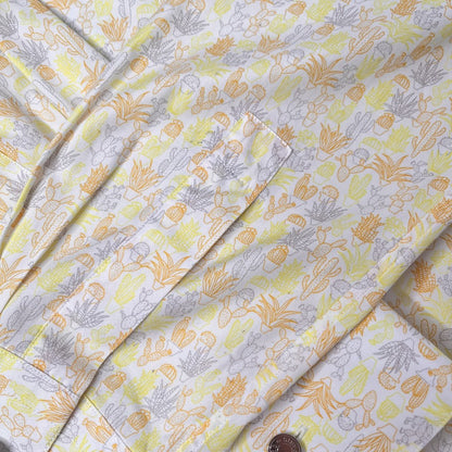 HERMES Cactus Botanical Print Long Sleeve Shirt Yellow Orange Size M