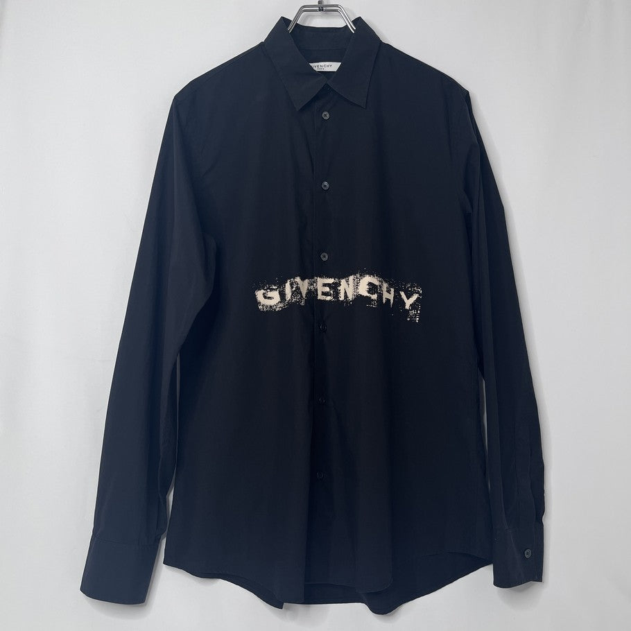 GIVENCHY Faded Logo Poplin Long Sleeve Shirt Black Size 40