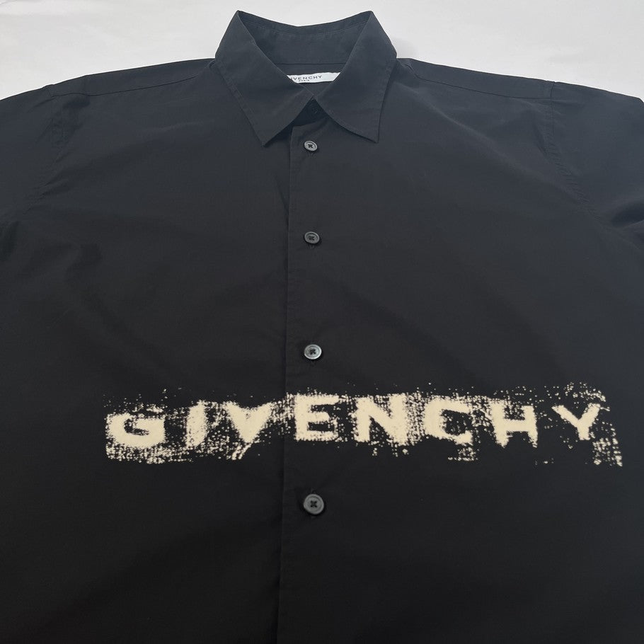 GIVENCHY Faded Logo Poplin Long Sleeve Shirt Black Size 40