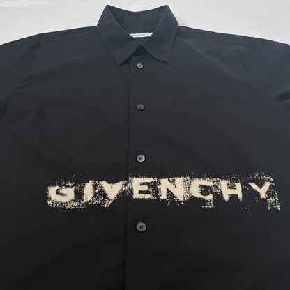 GIVENCHY Faded Logo Poplin Long Sleeve Shirt Black Size 40