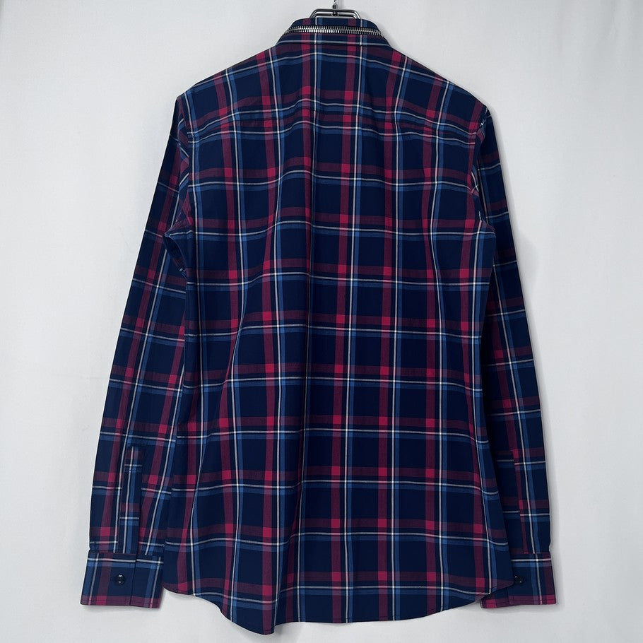 GIVENCHY Zipper Check Long Sleeve Shirt Navy Size 37