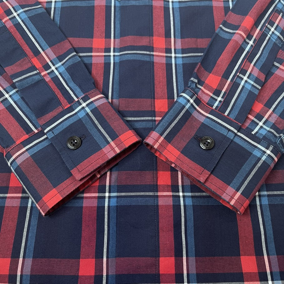 GIVENCHY Zipper Check Long Sleeve Shirt Navy Size 37