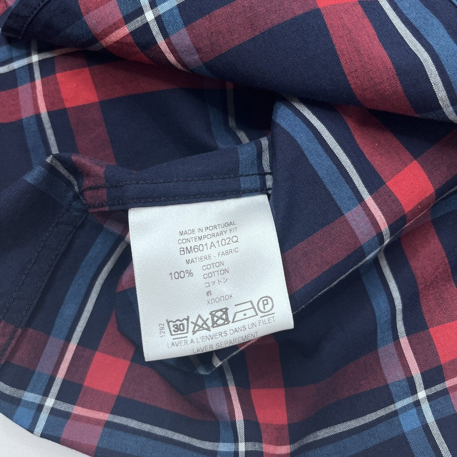 GIVENCHY Zipper Check Long Sleeve Shirt Navy Size 37