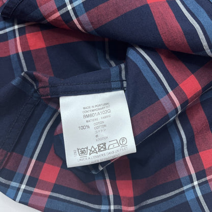GIVENCHY Zipper Check Long Sleeve Shirt Navy Size 37
