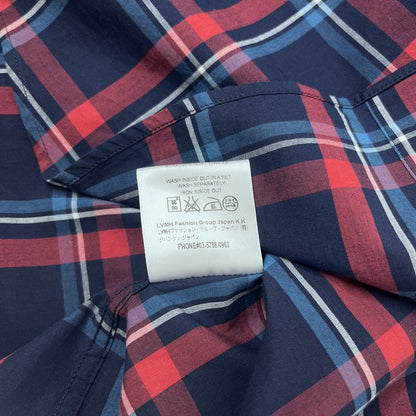 GIVENCHY Zipper Check Long Sleeve Shirt Navy Size 37