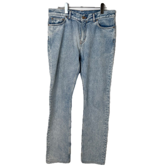 LOUIS VUITTON Leather Patch Stretch Jeans Light Blue Size 32
