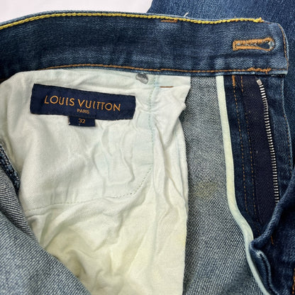 LOUIS VUITTON Leather Patch Stretch Jeans Navy Size 32