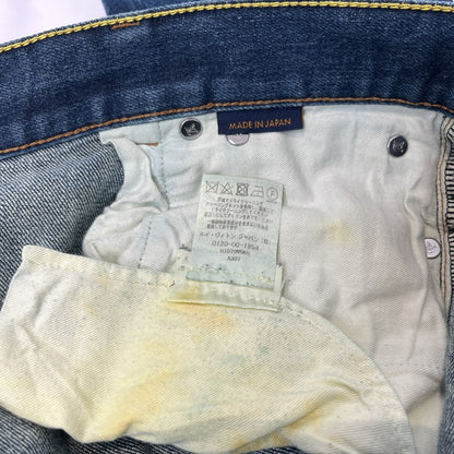 LOUIS VUITTON Leather Patch Stretch Jeans Navy Size 32
