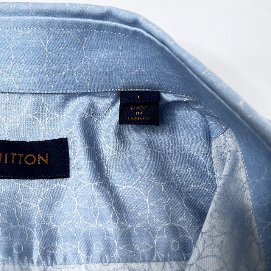 LOUIS VUITTON Monogram Flower Patterned Long Sleeve Light Blue Shirt Size L
