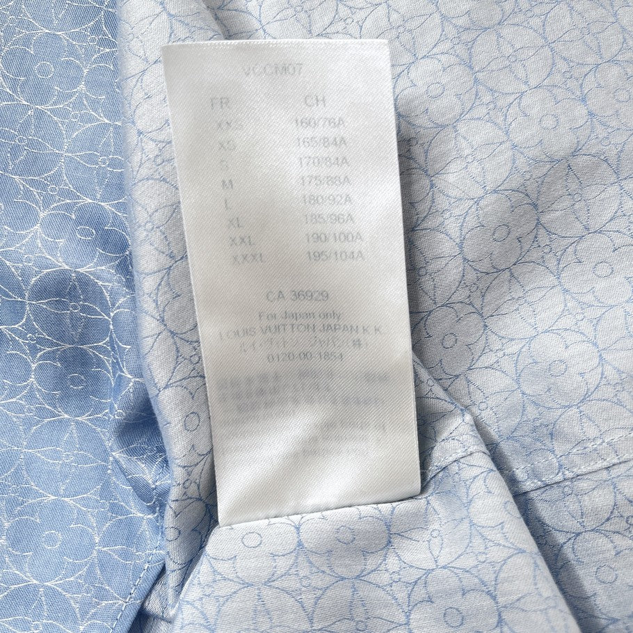 LOUIS VUITTON Monogram Flower Patterned Long Sleeve Light Blue Shirt Size L