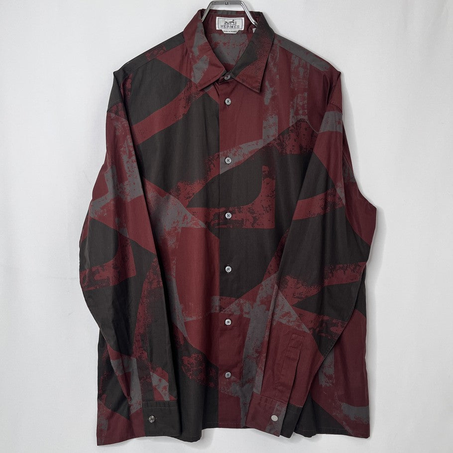 HERMES Patterned Long Sleeve Shirt Burgundy Gray