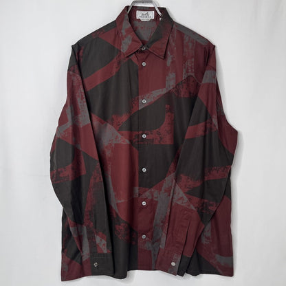 HERMES Patterned Long Sleeve Shirt Burgundy Gray