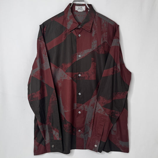 HERMES Patterned Long Sleeve Shirt Burgundy Gray