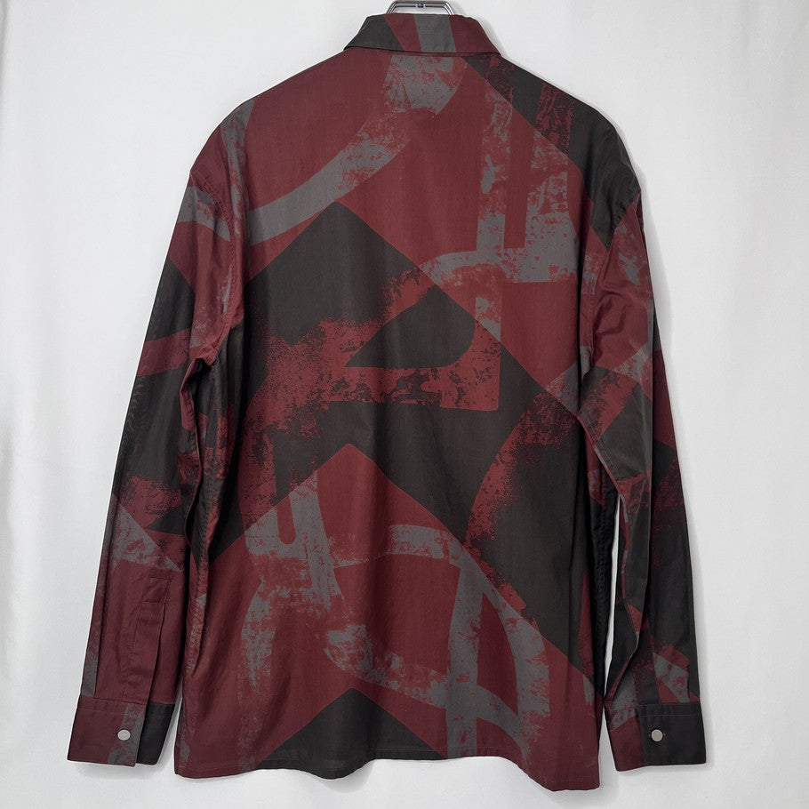 HERMES Patterned Long Sleeve Shirt Burgundy Gray