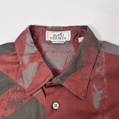 HERMES Patterned Long Sleeve Shirt Burgundy Gray