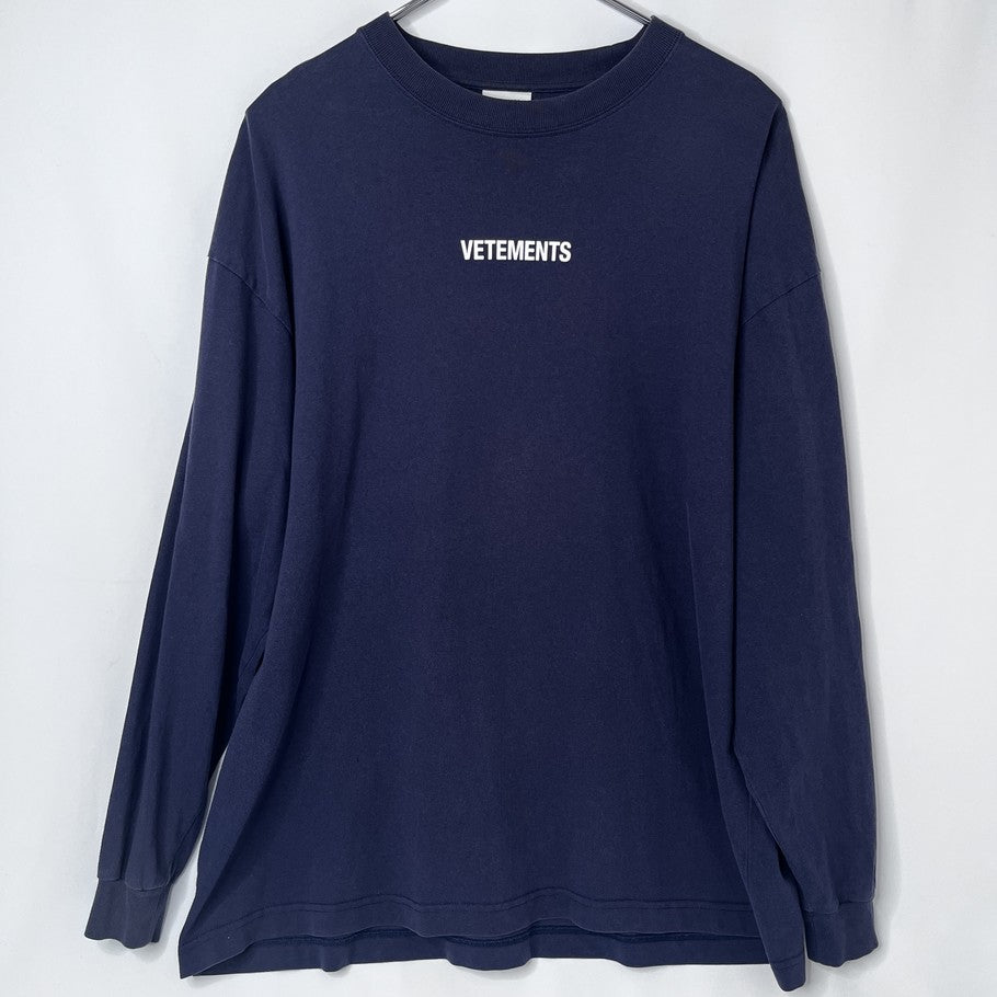 VETEMENTS 19AW Logo Label Long Sleeve T-Shirt Navy Size S