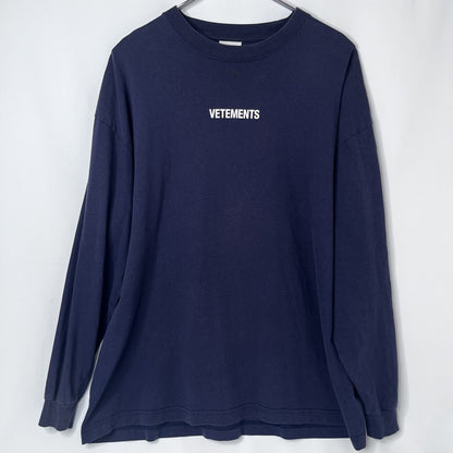 VETEMENTS 19AW Logo Label Long Sleeve T-Shirt Navy Size S