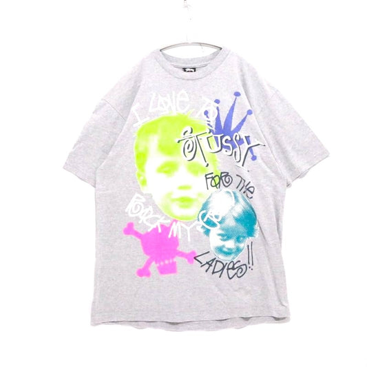 STUSSY 00s Rock My Gold Kids Photo T-Shirt Gray Size L