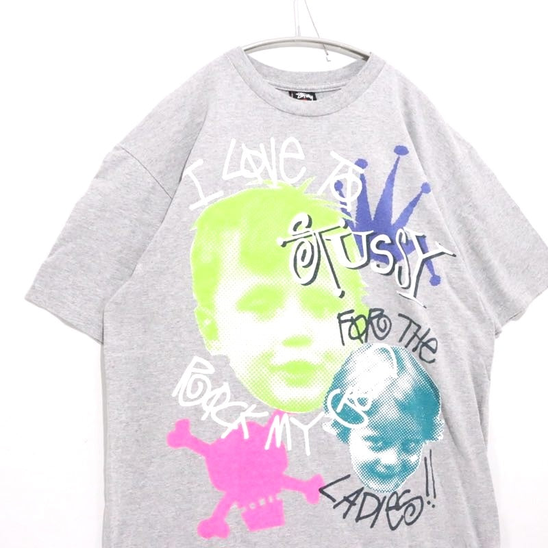 STUSSY 00s Rock My Gold Kids Photo T-Shirt Gray Size L