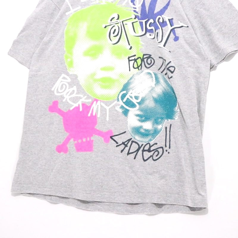 STUSSY 00s Rock My Gold Kids Photo T-Shirt Gray Size L