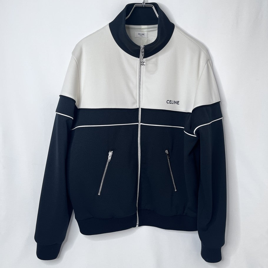 CELINE Bicolor Black Ivory Polyester Track Jacket Size L