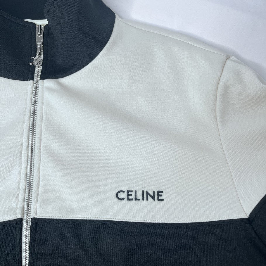 CELINE Bicolor Black Ivory Polyester Track Jacket Size L