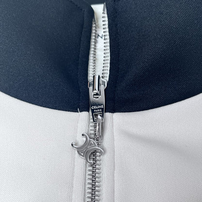 CELINE Bicolor Black Ivory Polyester Track Jacket Size L