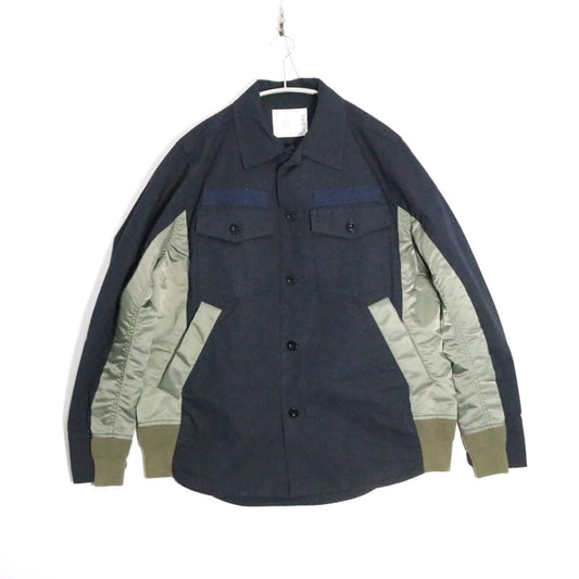 sacai Hybrid Cotton Oxford Nylon Twill Shirt Navy Size 2
