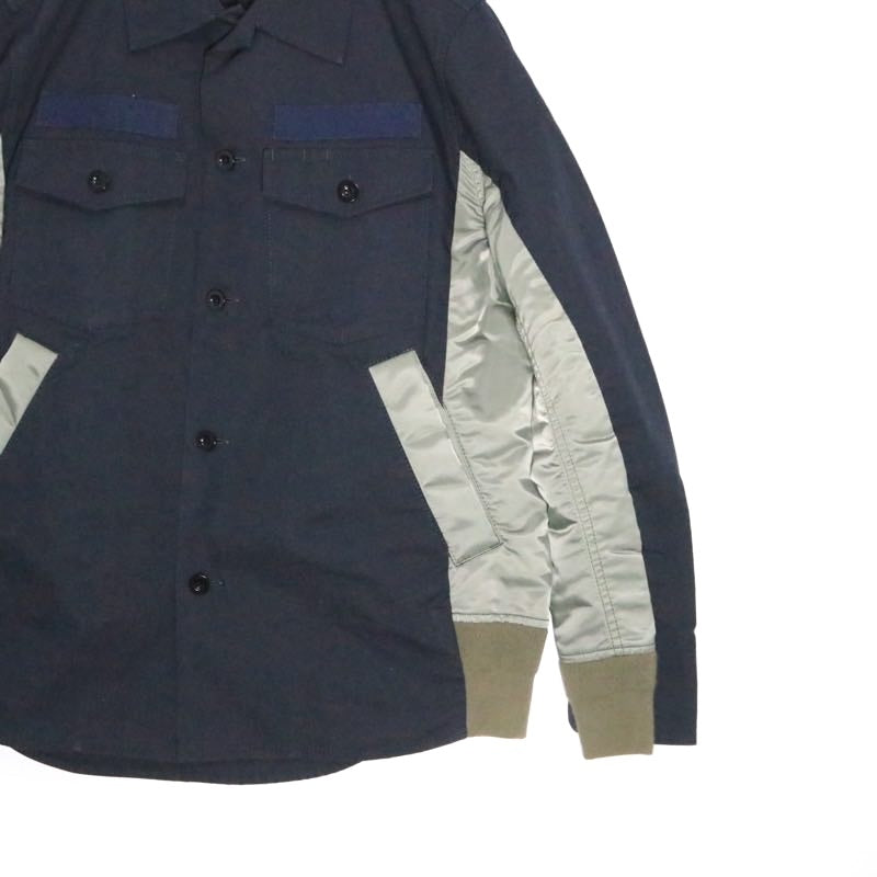 sacai Hybrid Cotton Oxford Nylon Twill Shirt Navy Size 2
