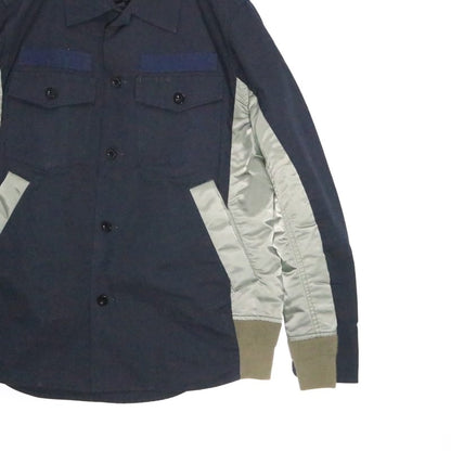 sacai Hybrid Cotton Oxford Nylon Twill Shirt Navy Size 2