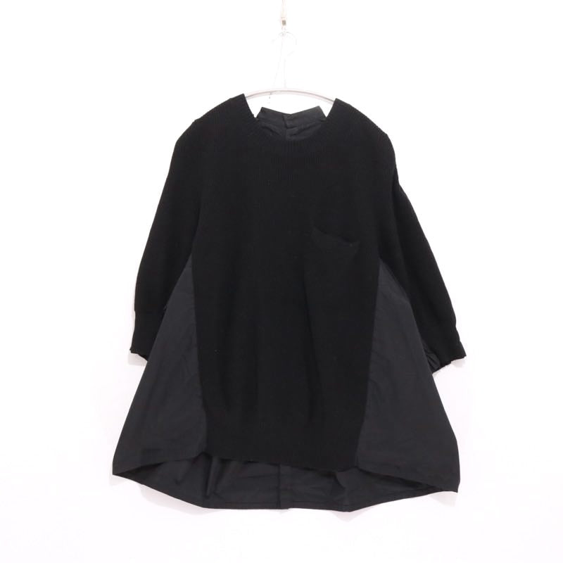 sacai 17AW Back Pleated Hybrid Knit Pullover Black Size 3