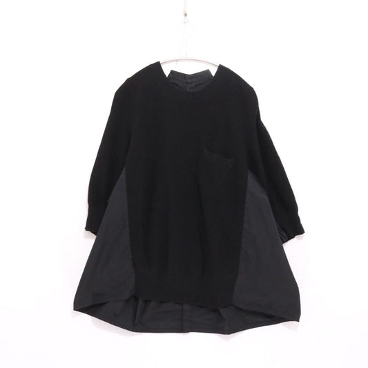 sacai 17AW Back Pleated Hybrid Knit Pullover Black Size 3