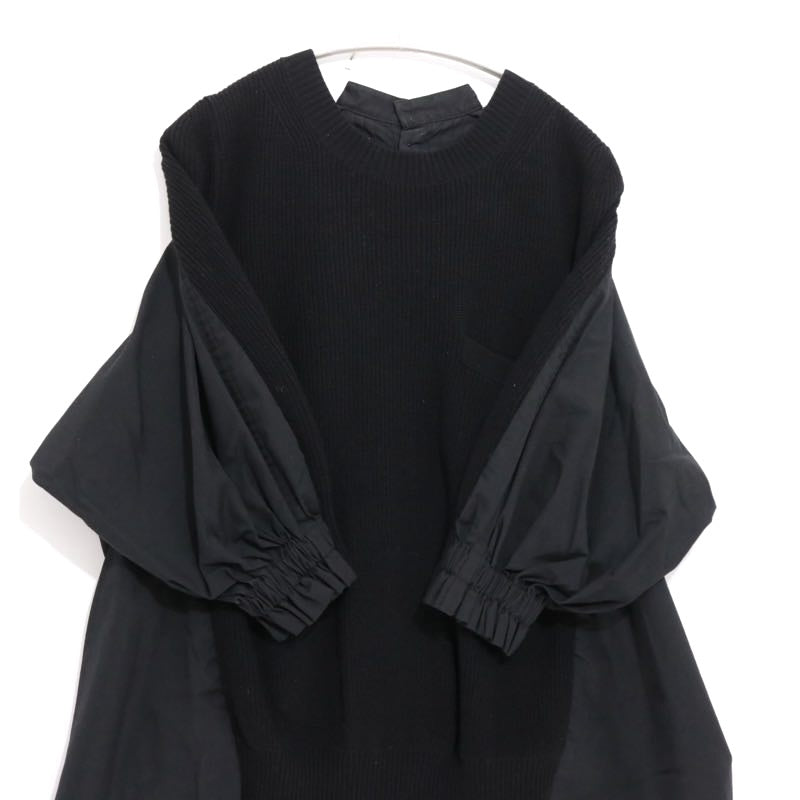 sacai 17AW Back Pleated Hybrid Knit Pullover Black Size 3