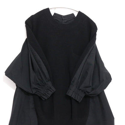 sacai 17AW Back Pleated Hybrid Knit Pullover Black Size 3