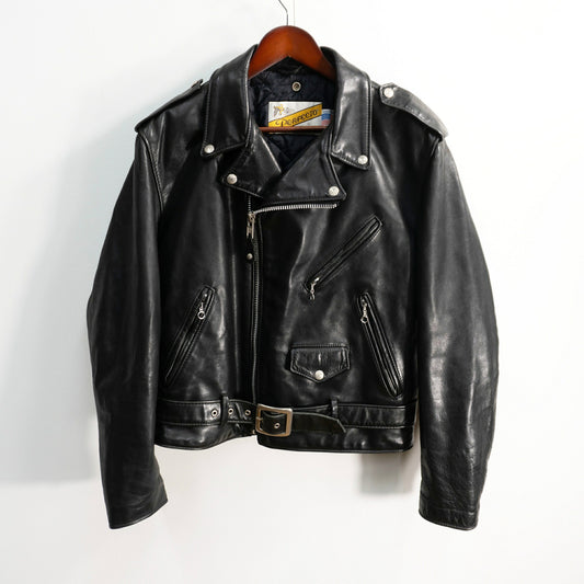 SCHOTT 618 Black Leather Double Rider Jacket in USA Size 42