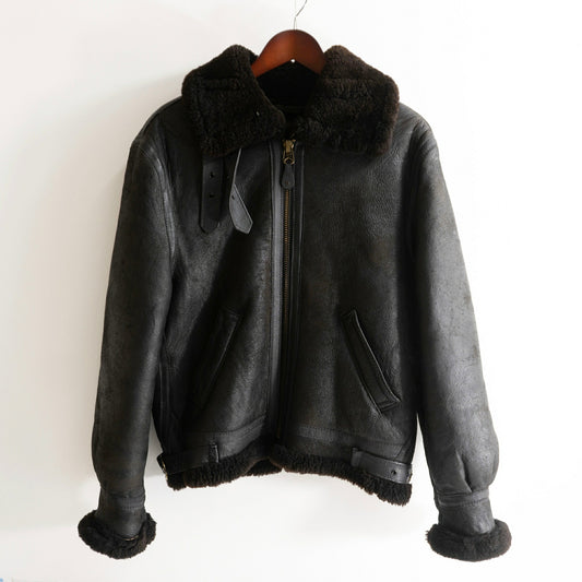 SCHOTT B-3 Shearling Bomber Jacket Black Size 38