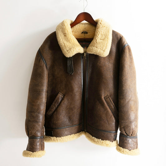 WIND ARMOR B-3 Mouton Shearling Bomber Jacket Brown Size LL